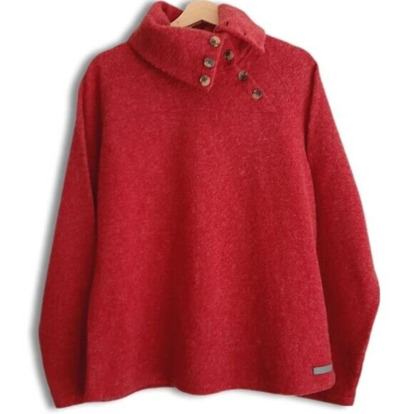 MERRELL Pullover Sweater Button High-Neck Wool Blend Red Sz L - Picture 1 of 12